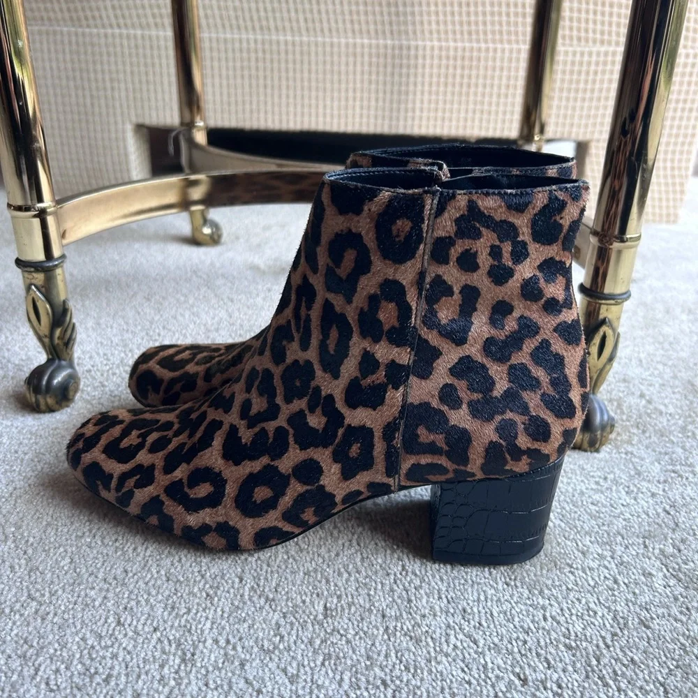 Sam Edelman Black and Brown Leopard Edith Cow Fur Booties Size 7.5